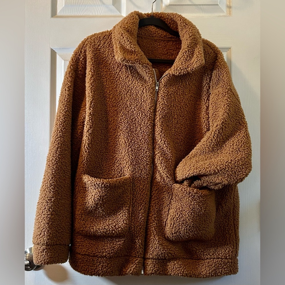 Women's Casual Coat Fleece Fuzzy Zippered Warm Winter Oversized Outwear Jacket